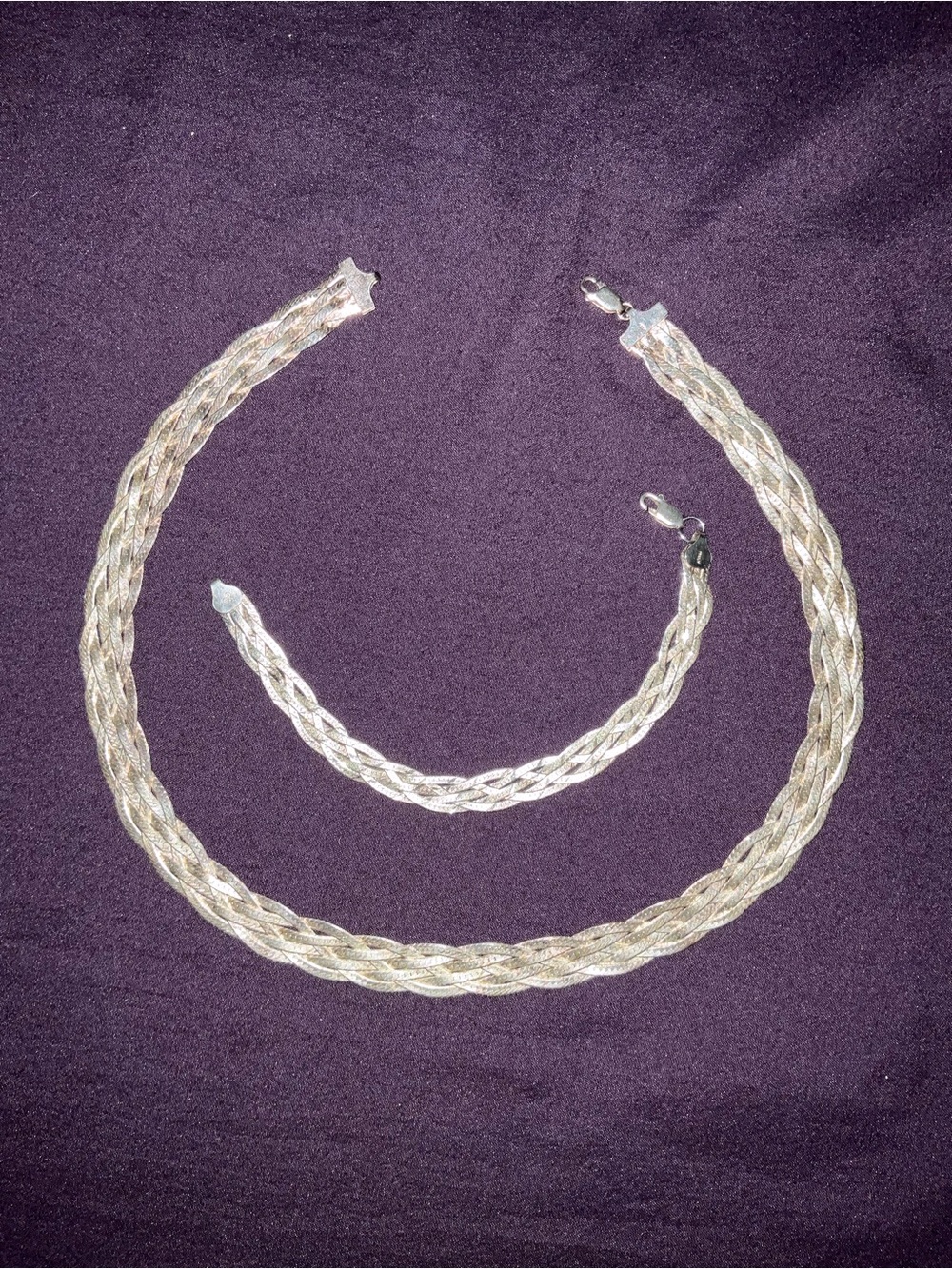 Vintage Silver Braided Rope Necklace and Bracelet Set